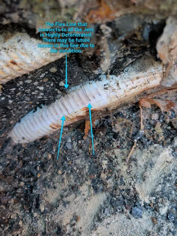 Badly deteriorated flex line feeding the spa jets