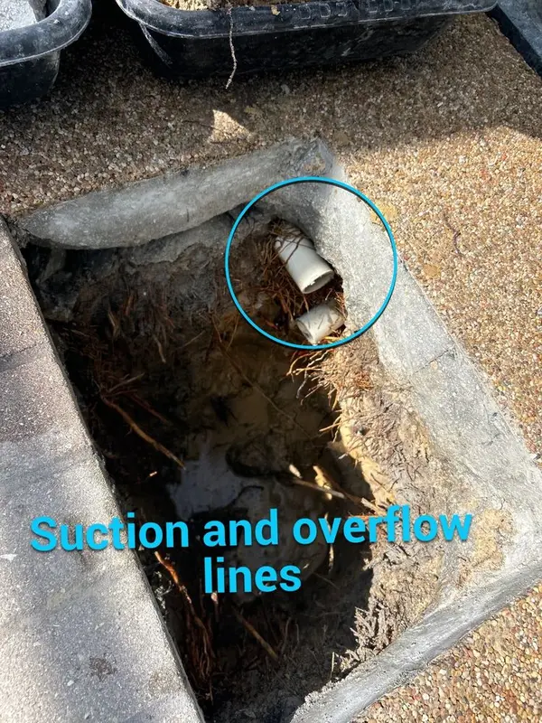 Open hole showing the skimmer suction and overflow lines