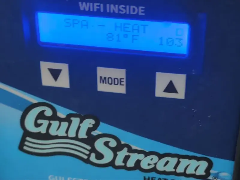 Pool heater control panel showing spa heat mode