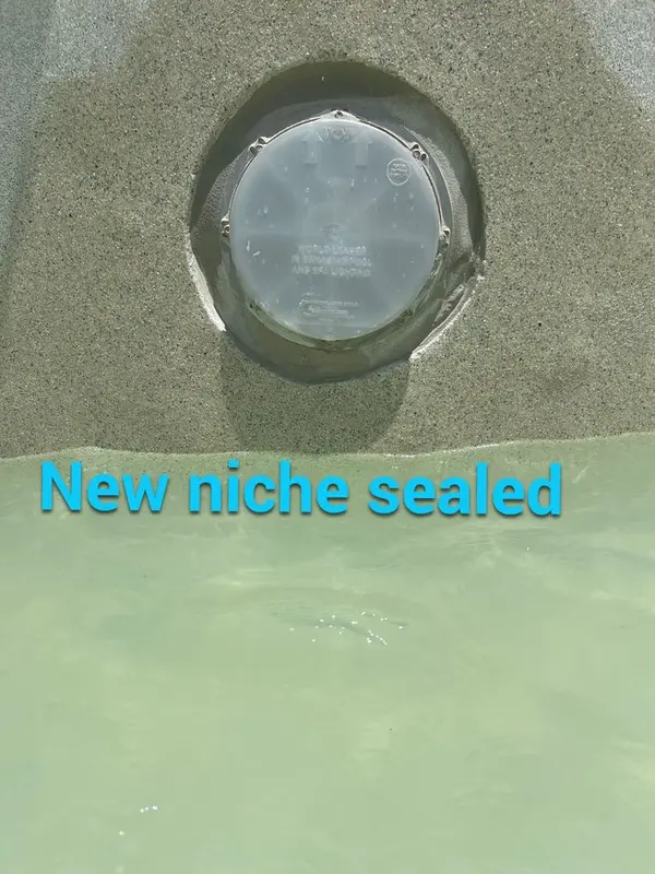 New pool light niche sealed into the wall