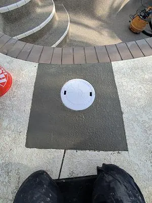 Fresh deck patch around a new skimmer lid
