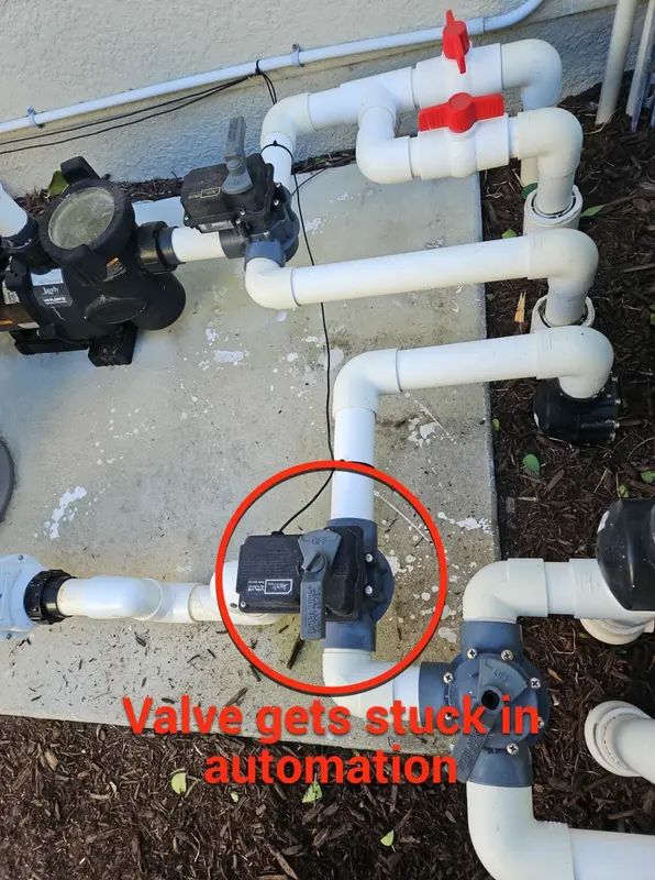 Automated pool valve circled at the equipment pad
