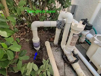 New check valve on the pool equipment plumbing