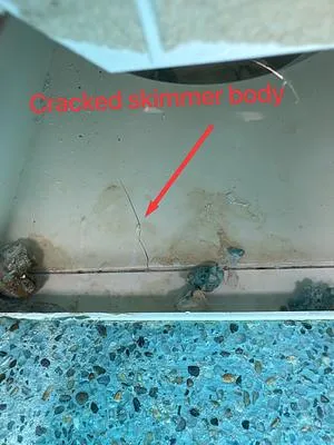 Crack in the body of a pool skimmer