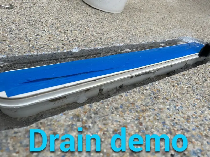 Close view of the finish cut out along a slot drain