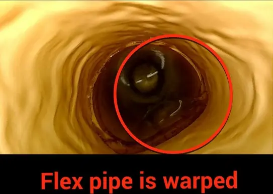 Camera view of warped flex pipe inside a pool return line