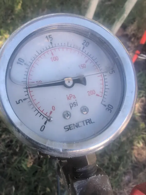 Gauge reading about 7 psi on the repaired spa line